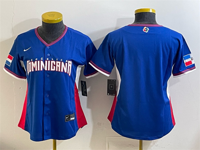 Women's Dominican Republic Baseball Blank Royal 2026 World Baseball Classic Road Stadium Stitched Baseball Jersey(Run Small)